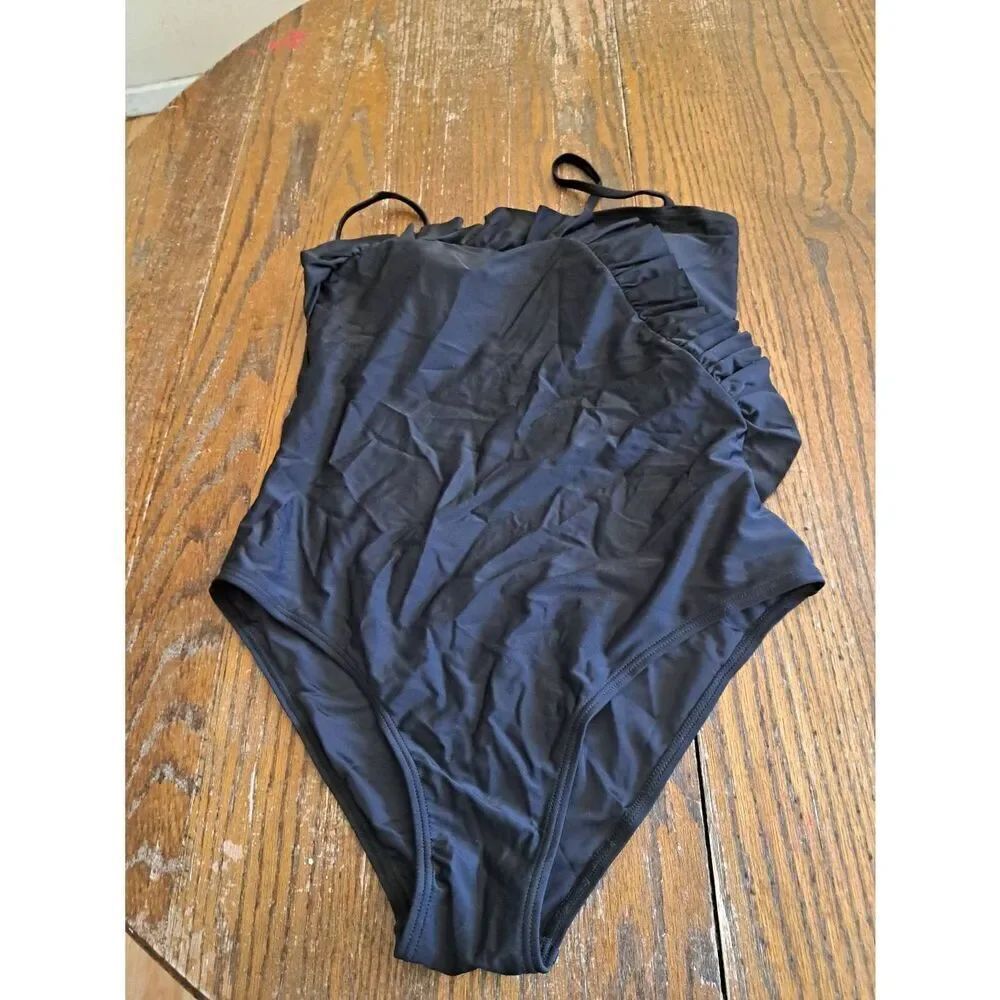 New Large My Charmo Black Adjustable Strap Ruffle Swimsuit Bathing Suit Swimwear